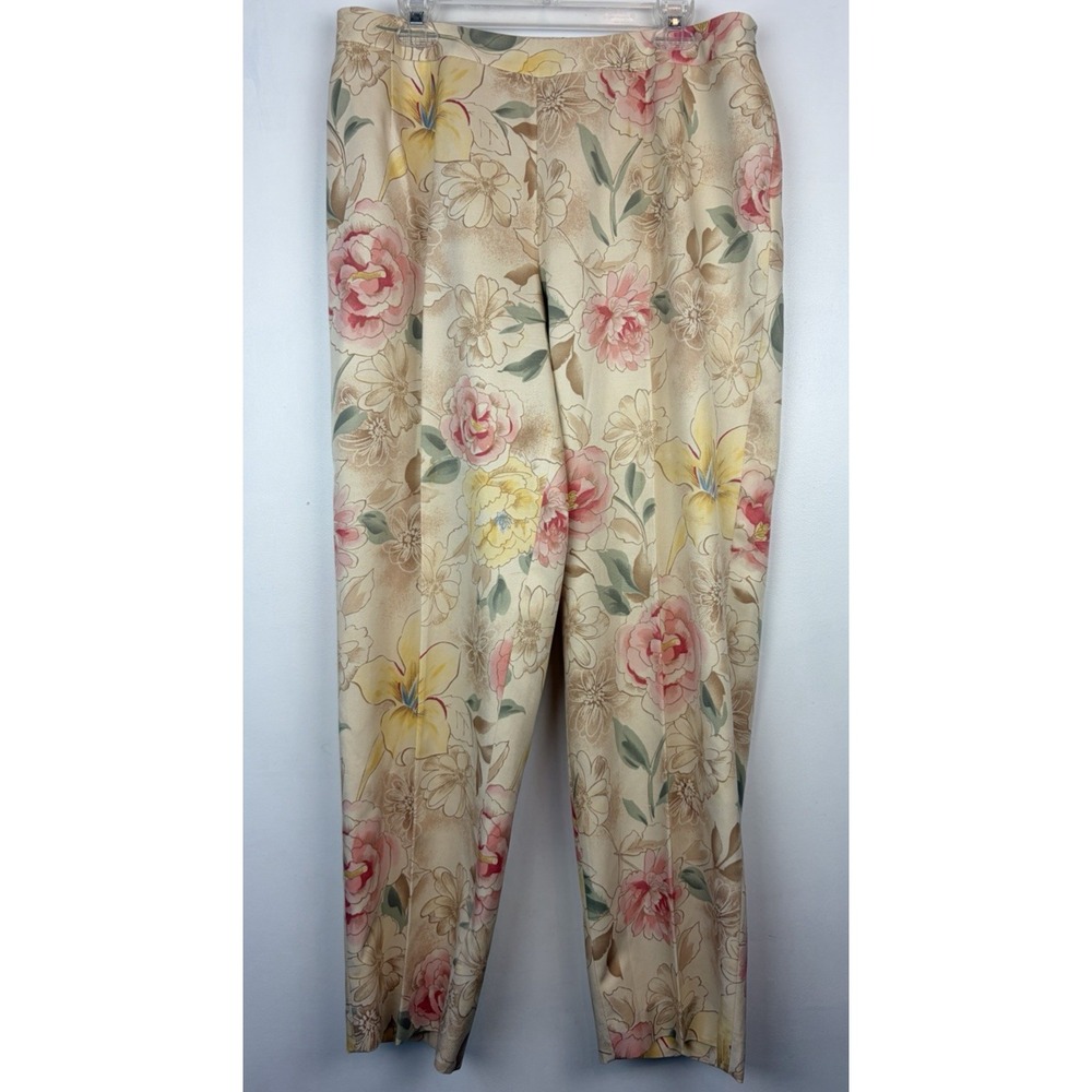 Talbots Silk Floral Print Pants Womens 16 W Hawaiian Island Resort Old Money